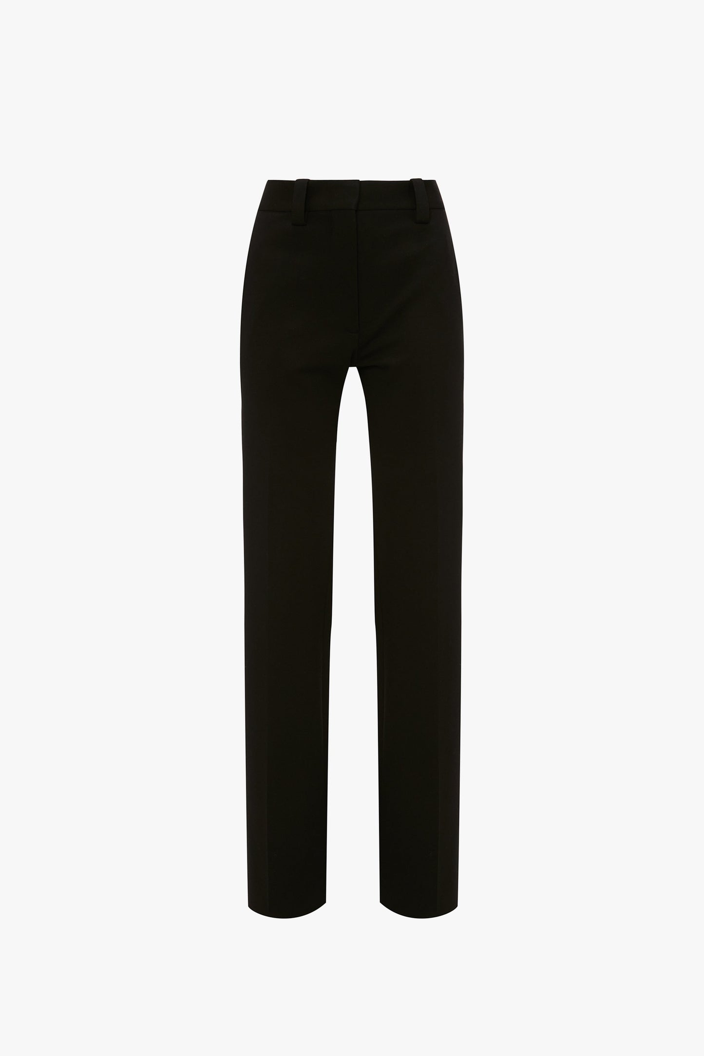 The Victoria Beckham Tailored Straight Leg Trouser in Black features a comfortable stretch fabric and a sleek silhouette, shown on a plain white background.
