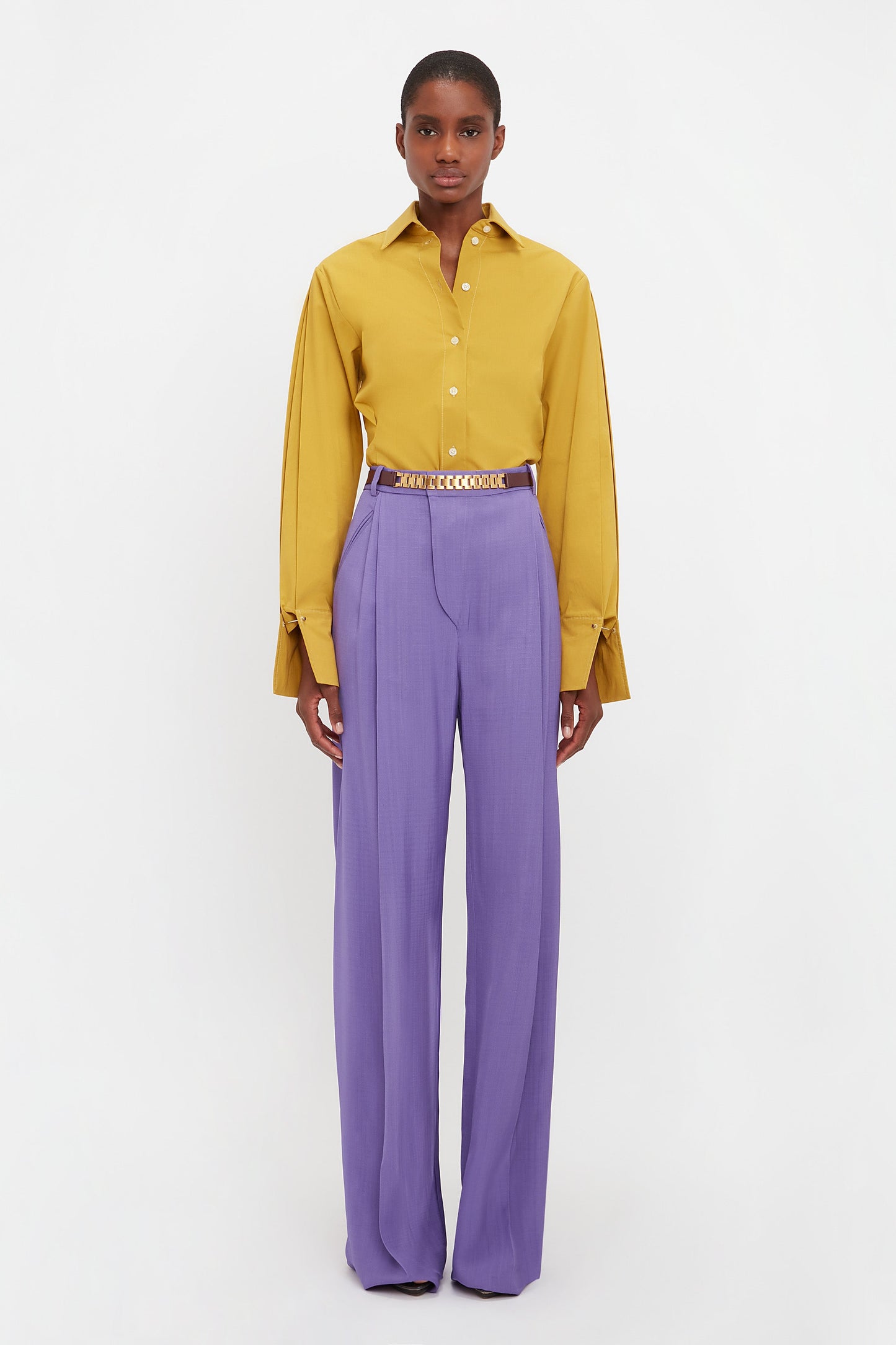 Pleat Detail Shirt In Yellow Ochre