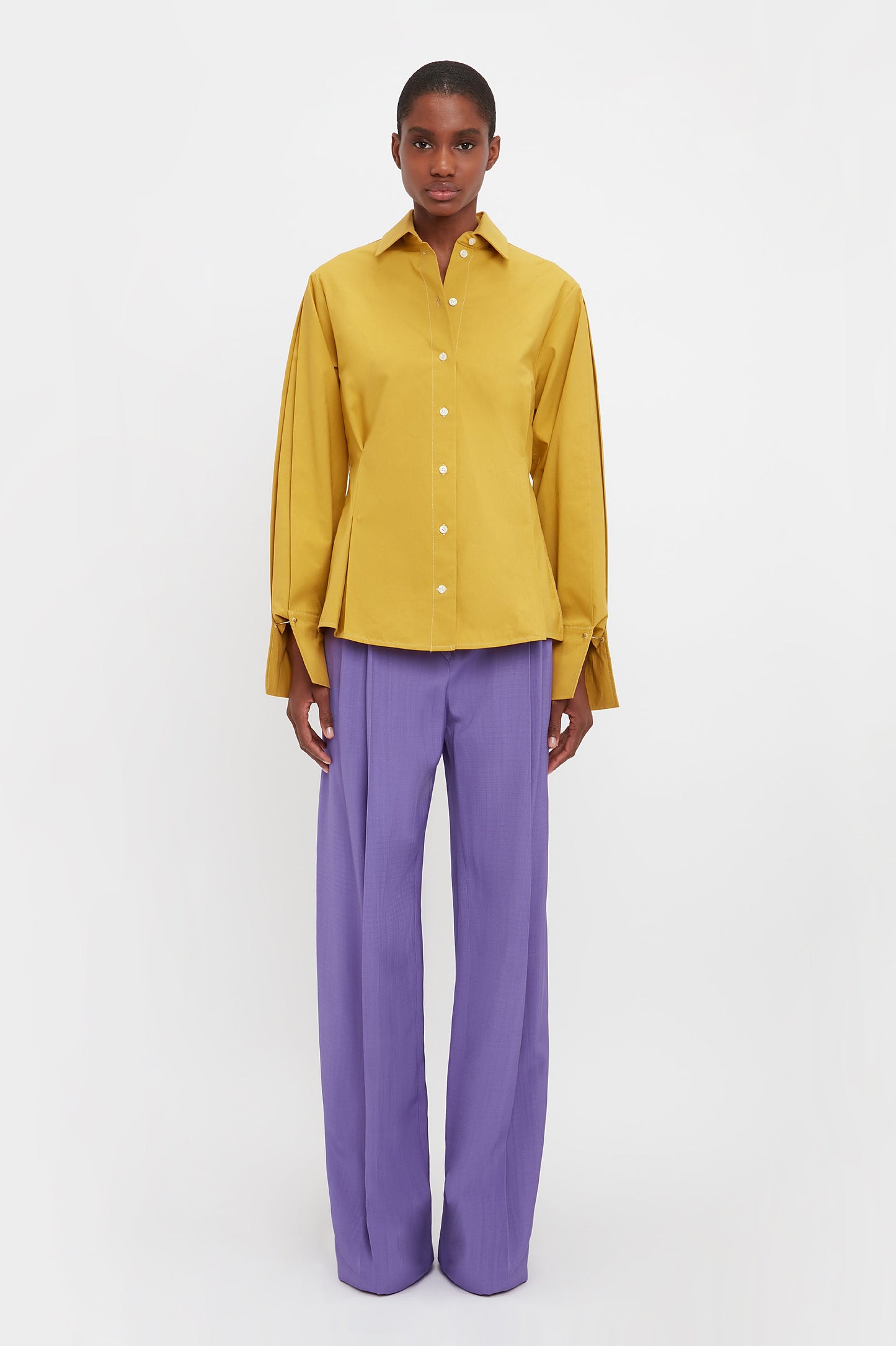 Pleat Detail Shirt In Yellow Ochre