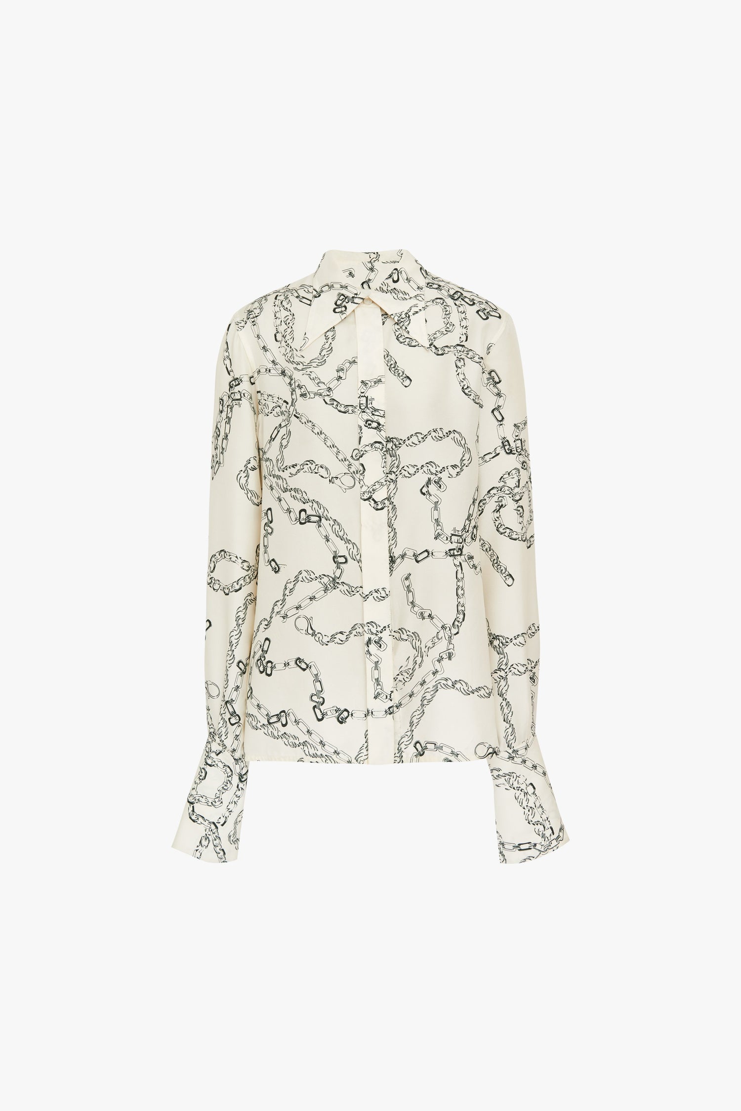 A white silk twill 70's Collar Shirt with a chain print brand Victoria Beckham.