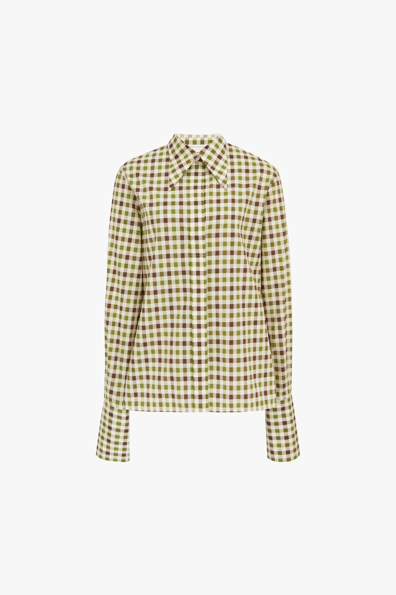 A gingham printed cotton 70's Collar Shirt by Victoria Beckham on a white background.