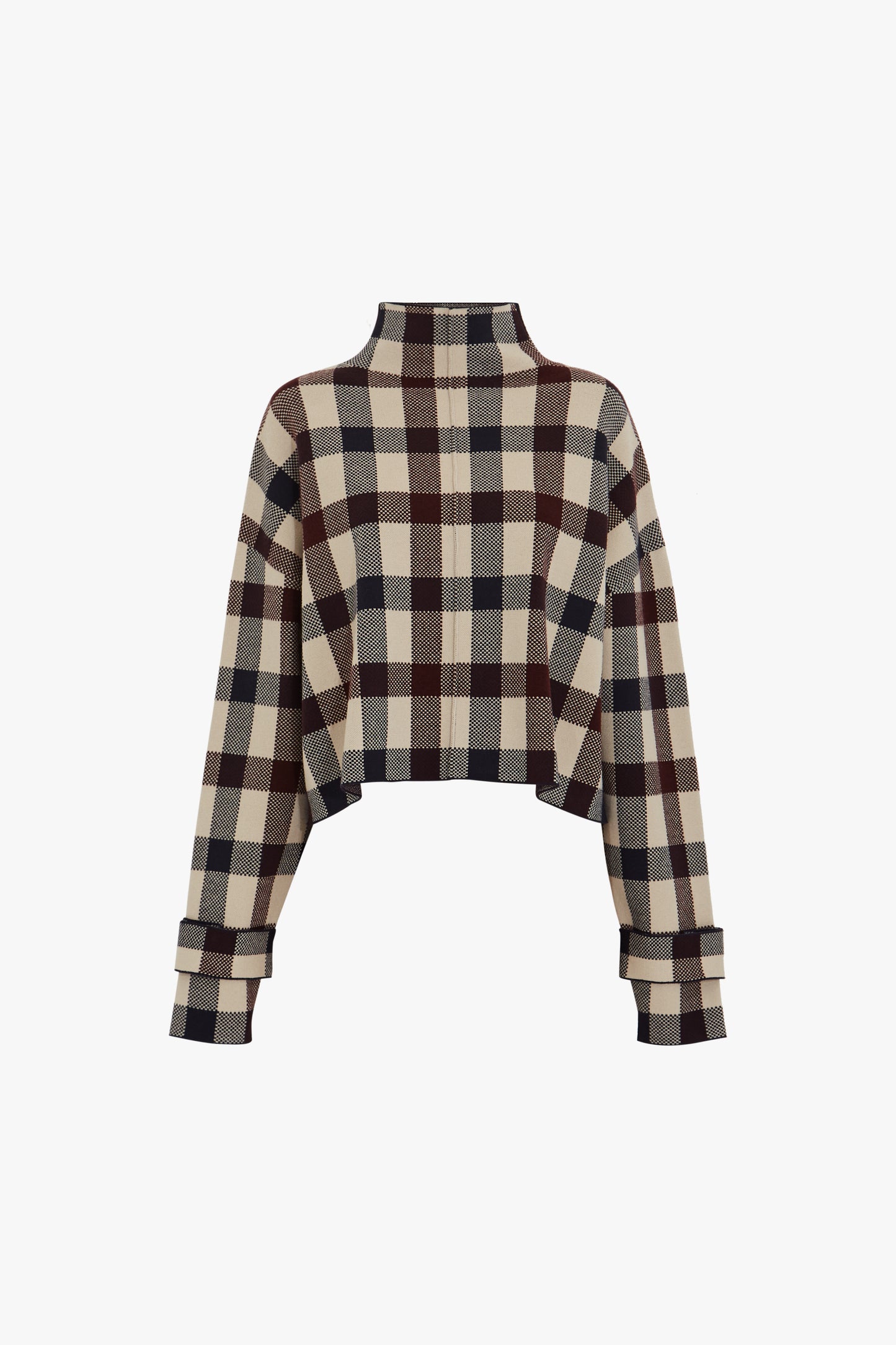 Cropped Funnel-neck Jumper in Multi check
