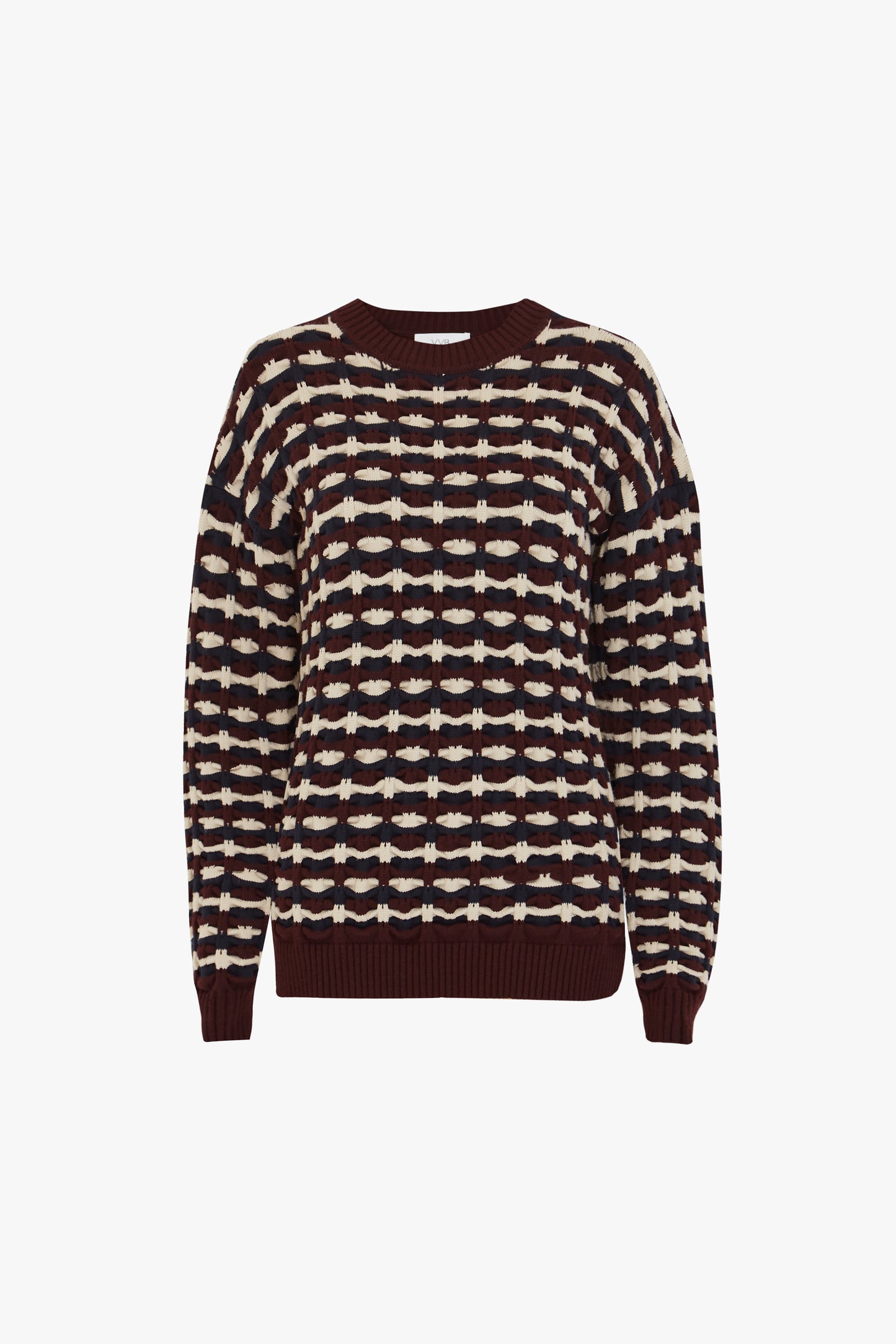 Geometric Crew Neck Jumper in Burgundy