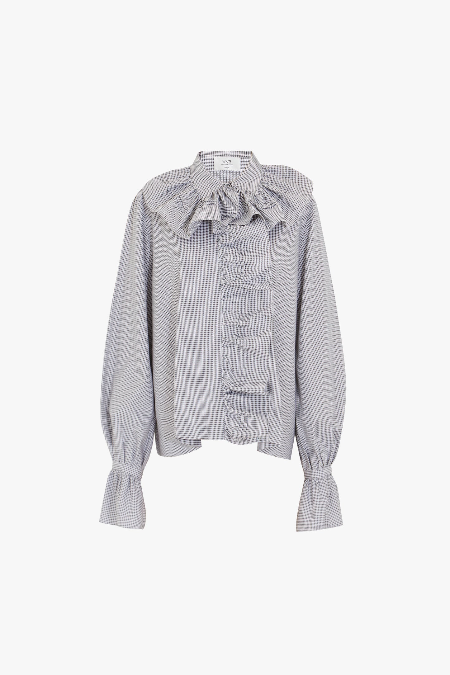 Ruffle Shirt in Grey Stripe
