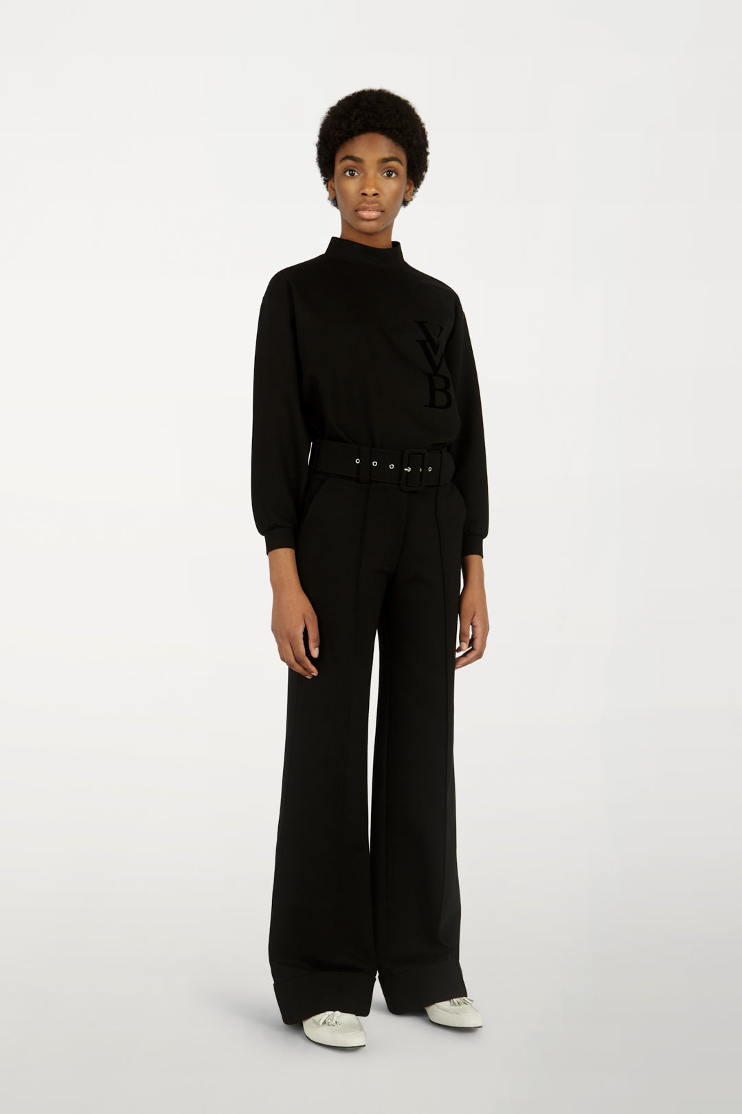 Belted Jersey Trousers in Black