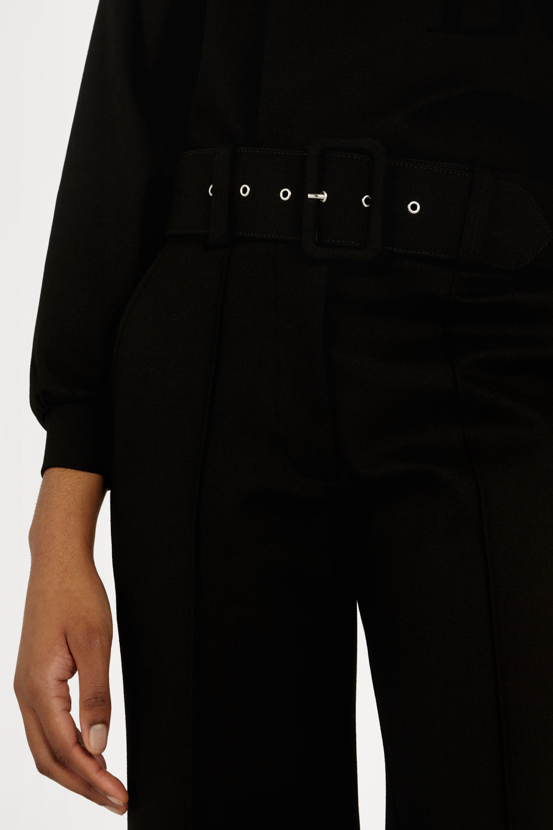 Belted Jersey Trousers in Black