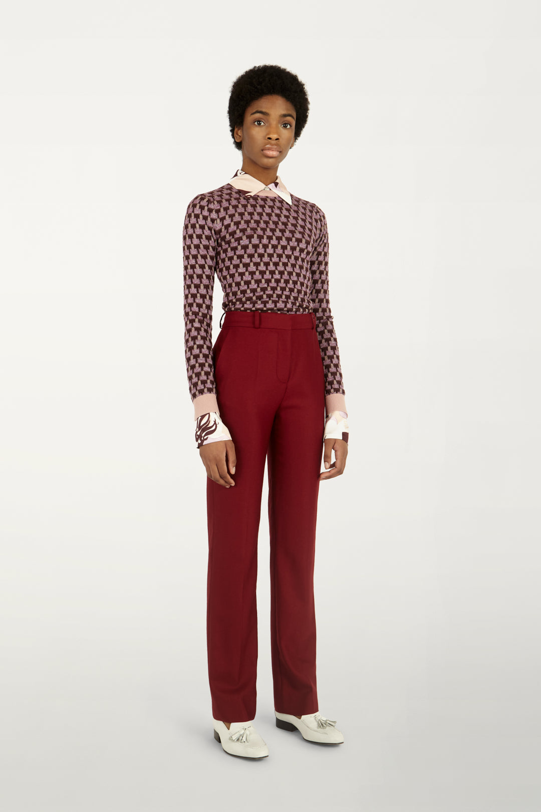 Slim-fit Crew Neck Jumper in Purple Check