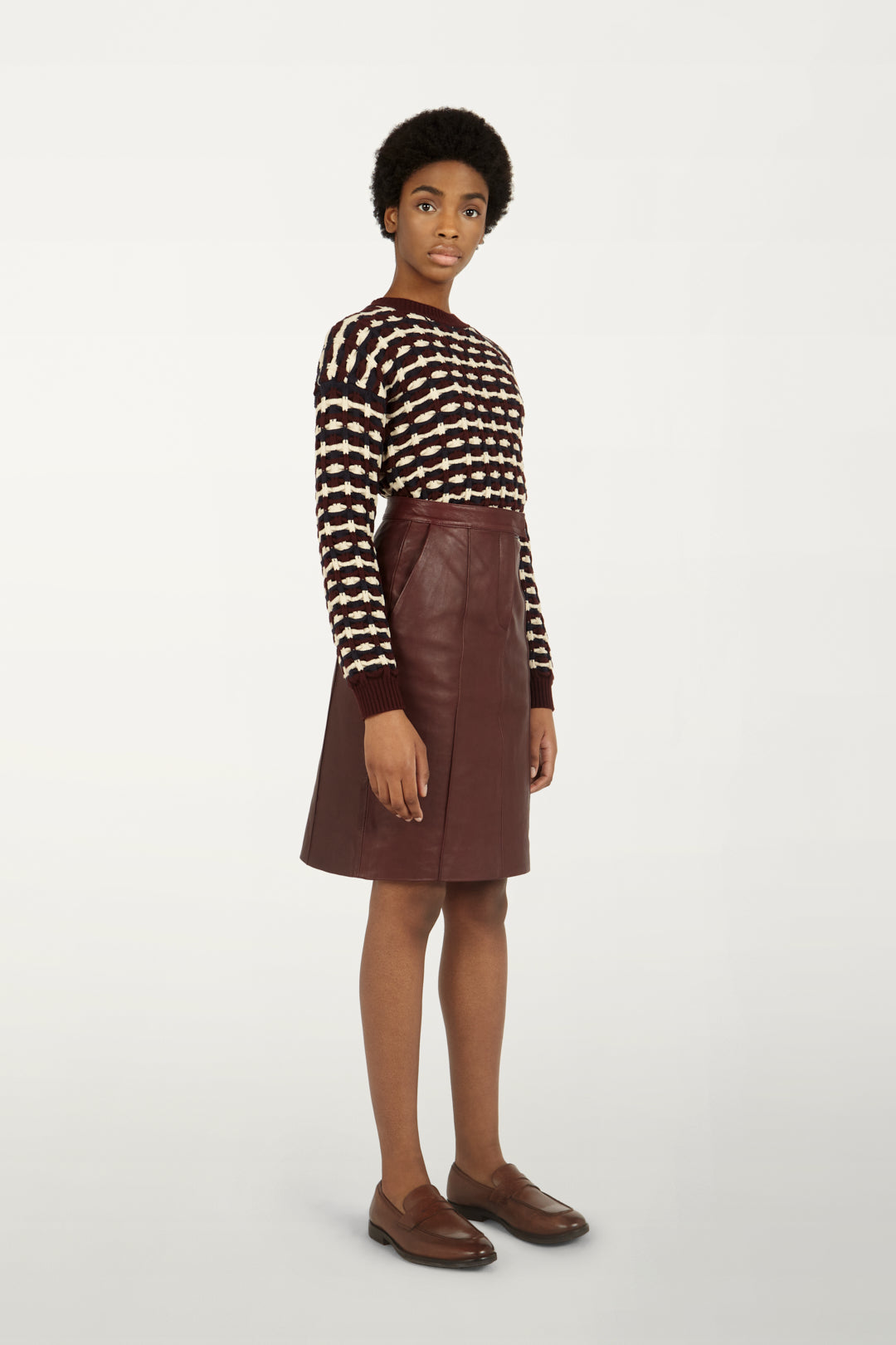 Panel-belted Skirt in Deep Maroon