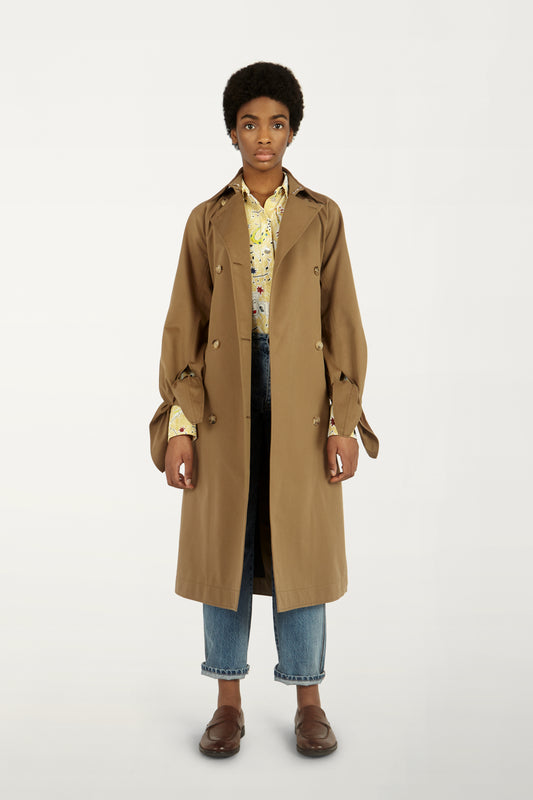 Tie-sleeve Trench Coat in Fawn Brown