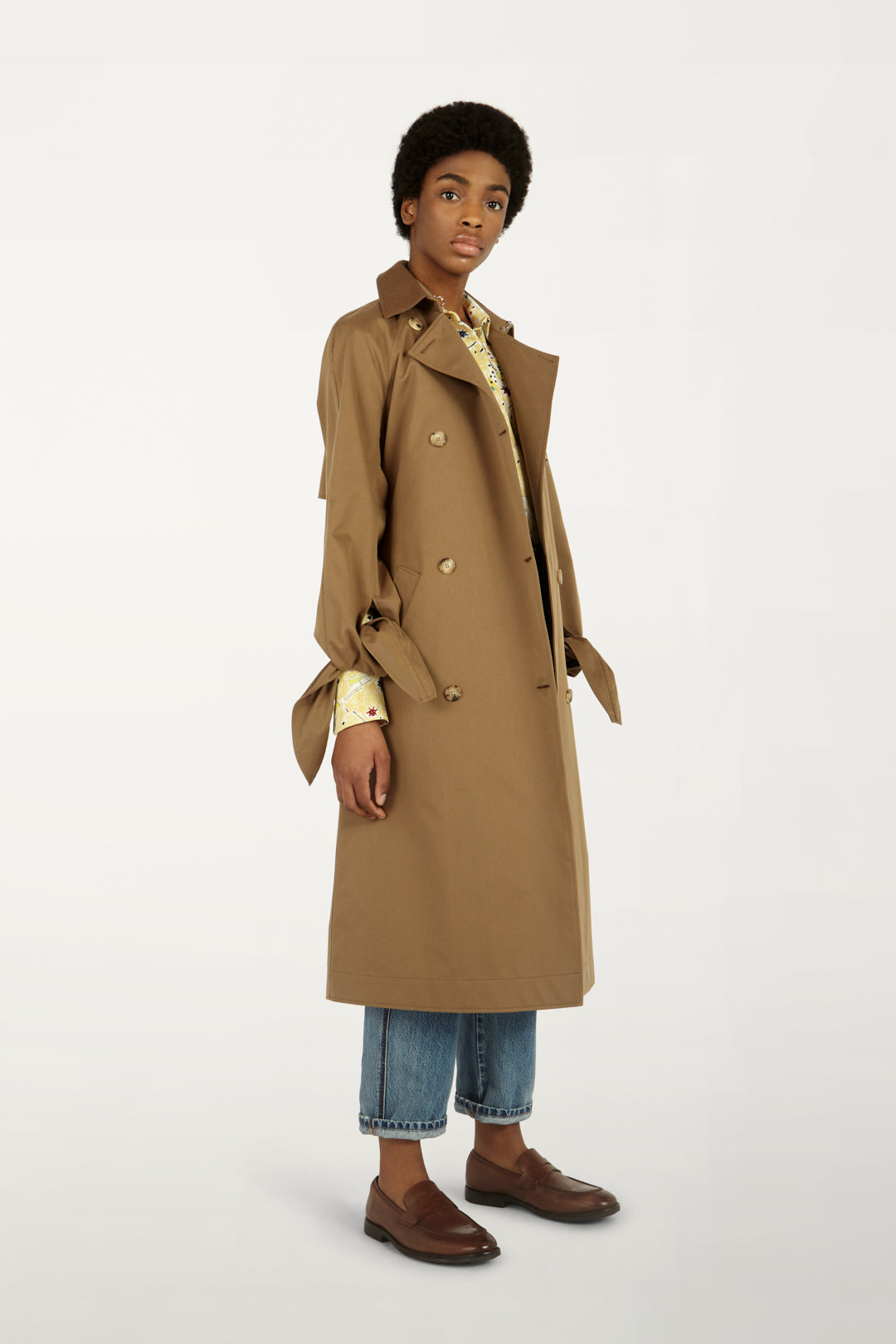 Tie-sleeve Trench Coat in Fawn Brown