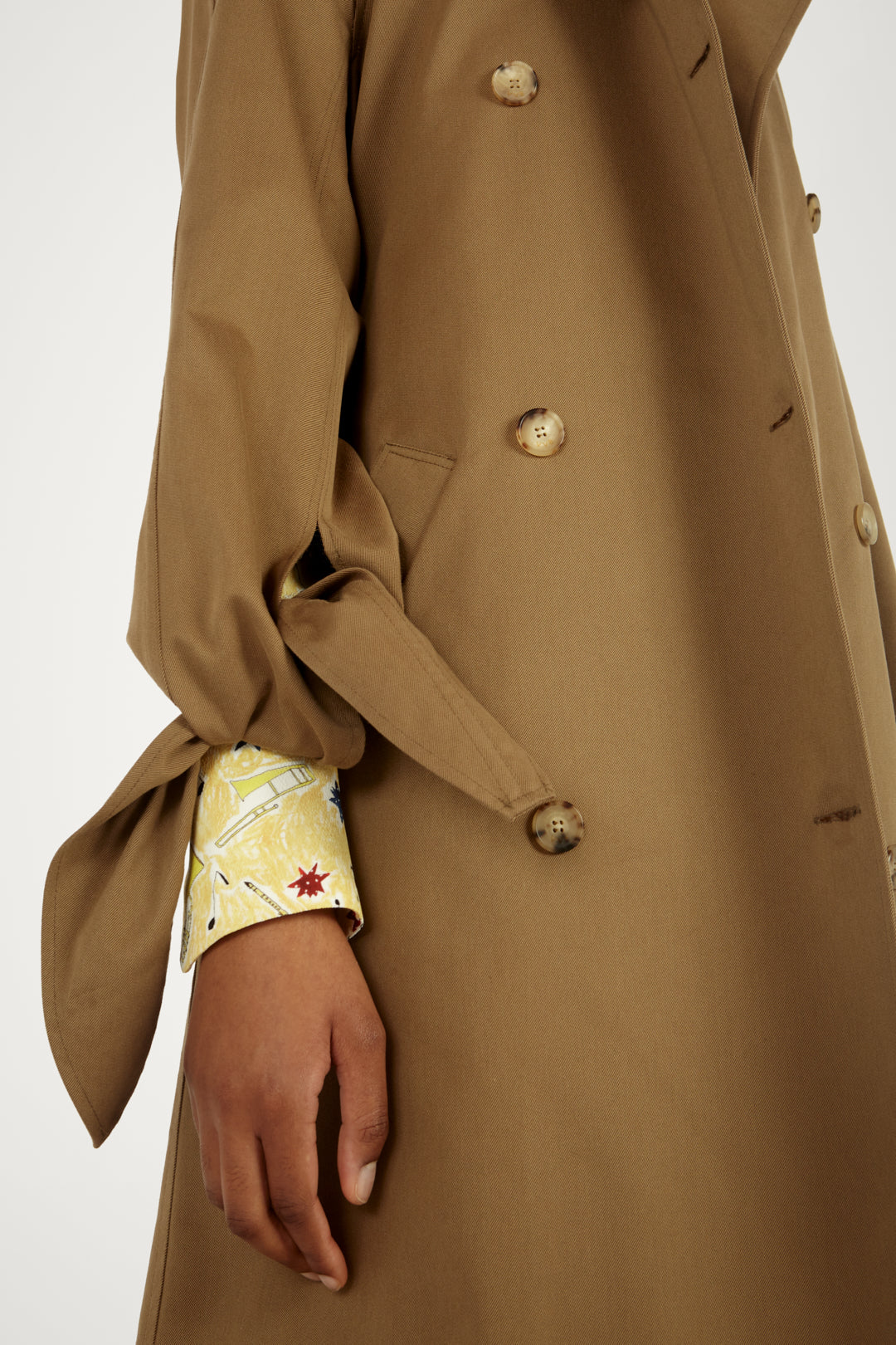 Tie-sleeve Trench Coat in Fawn Brown