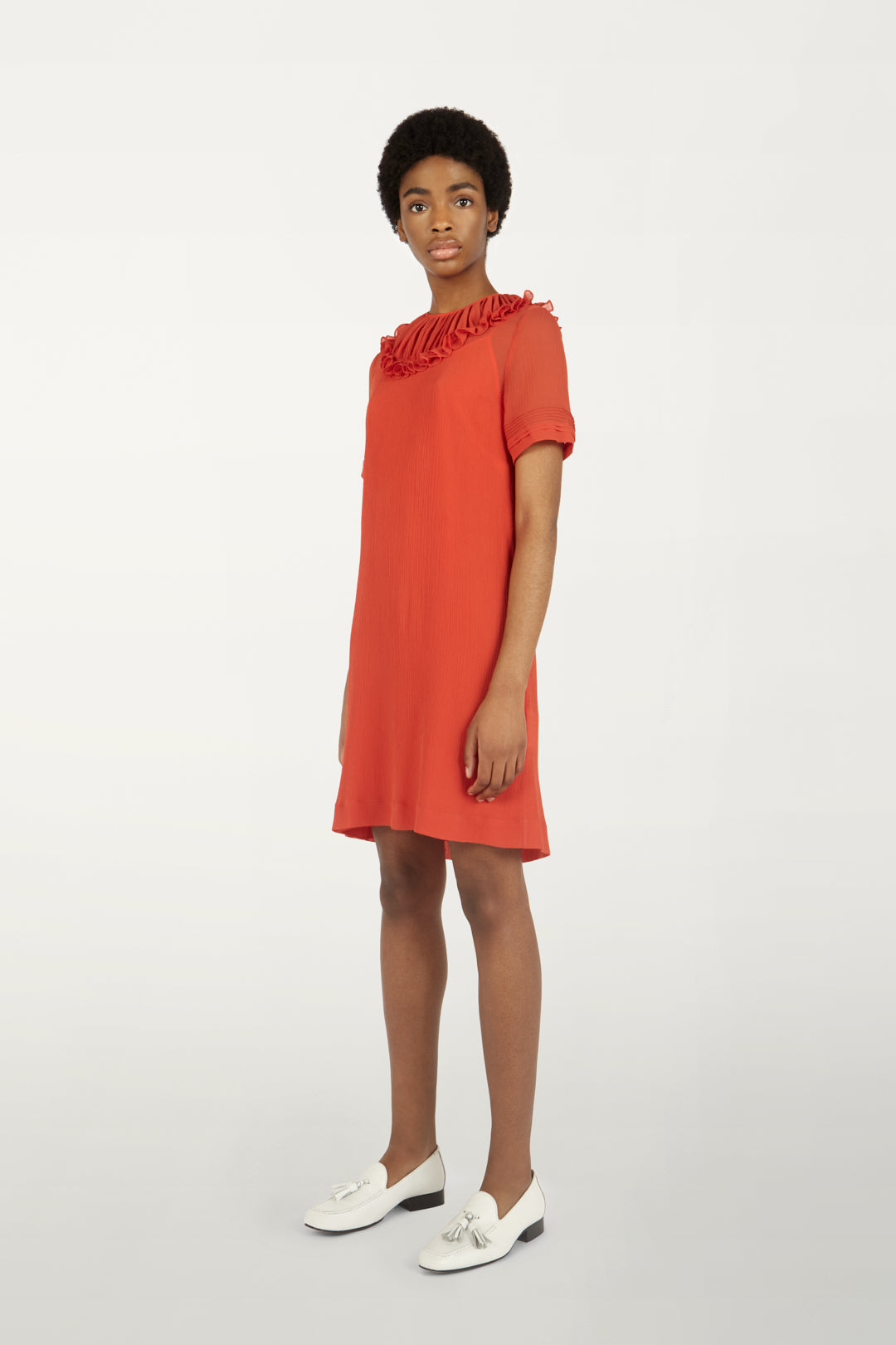 Pin Tuck Detail Dress in Sunset Orange