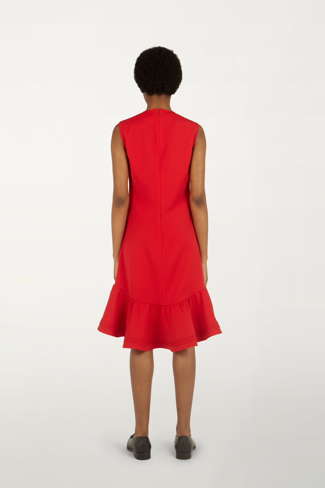 Pin Tuck Flounce Hem Dress in Red