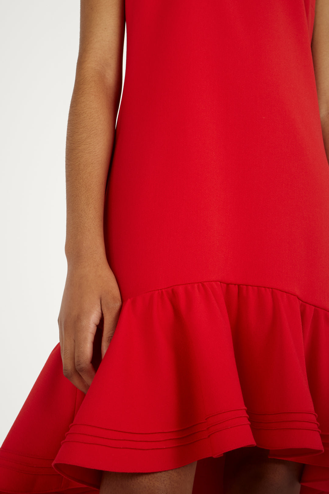 Pin Tuck Flounce Hem Dress in Red