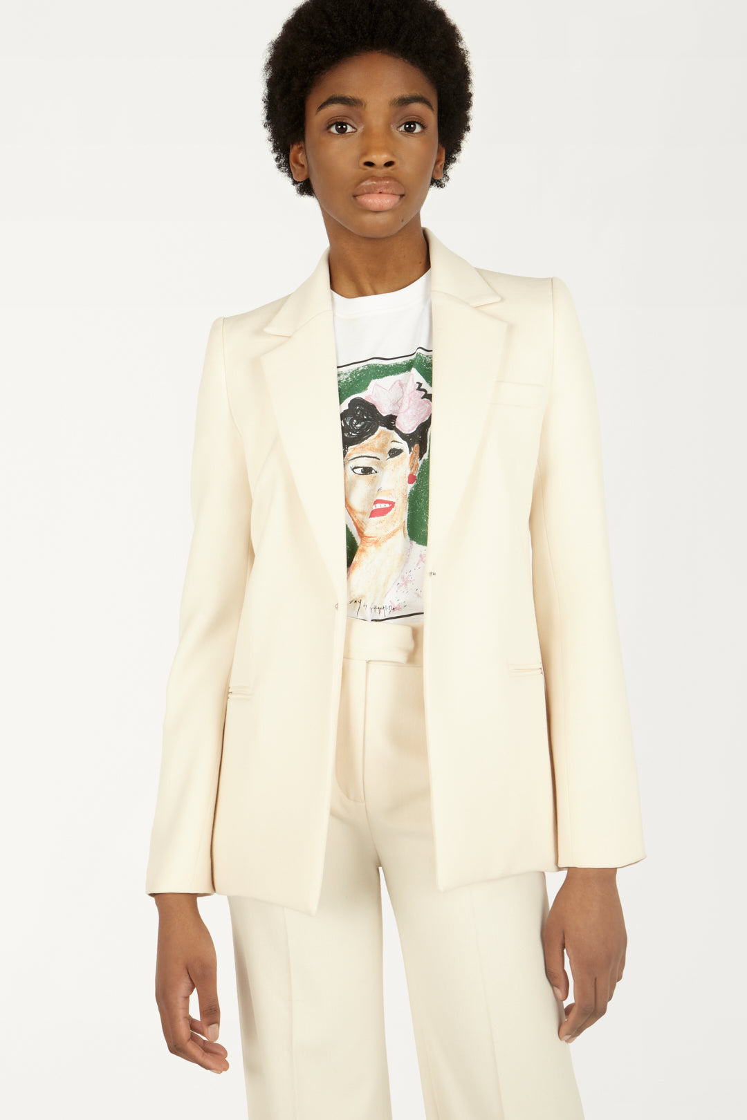 Pagoda Shoulder Tailored Jacket in Cream