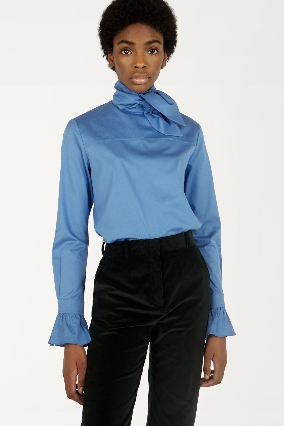 Reverse Tie-neck Shirt in Blue