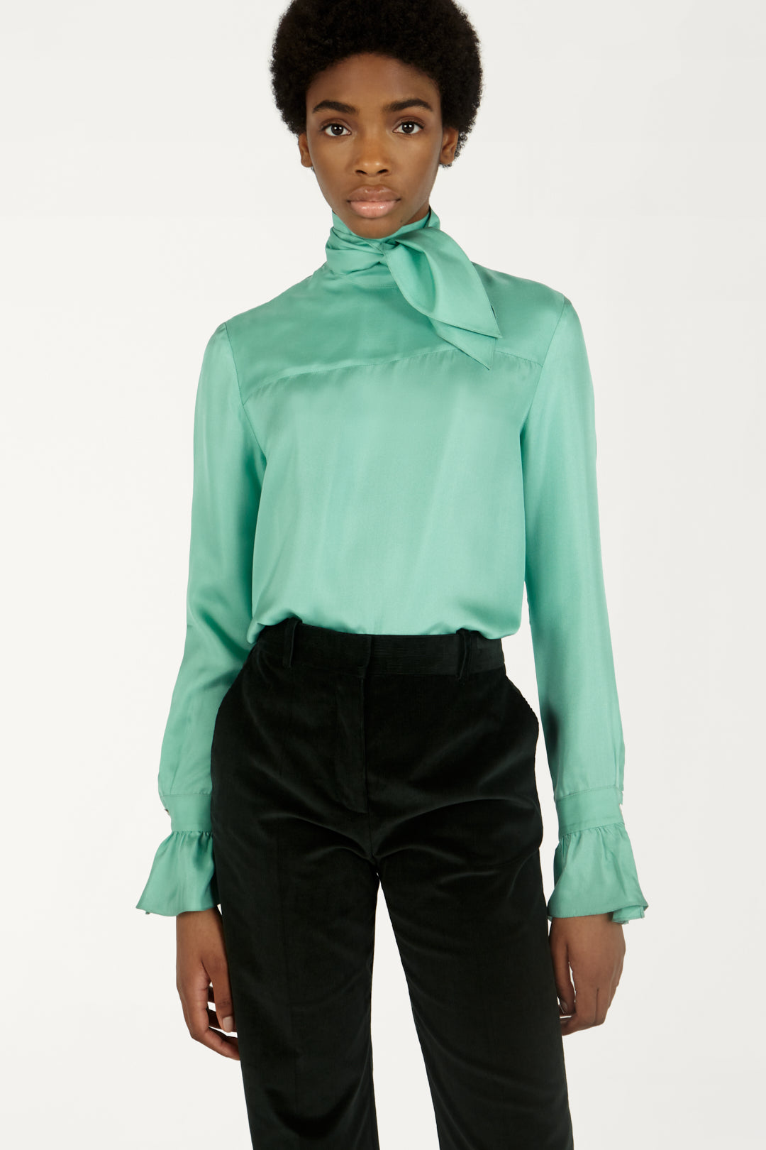 Reverse Tie-neck Shirt in Green