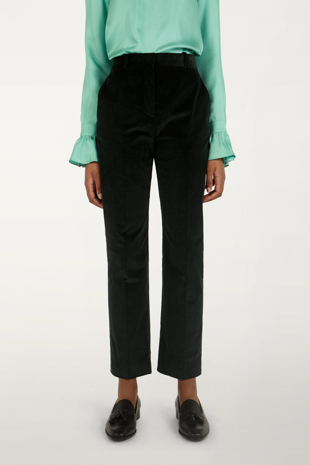 Cropped Drainpipe Trousers in Teal Green