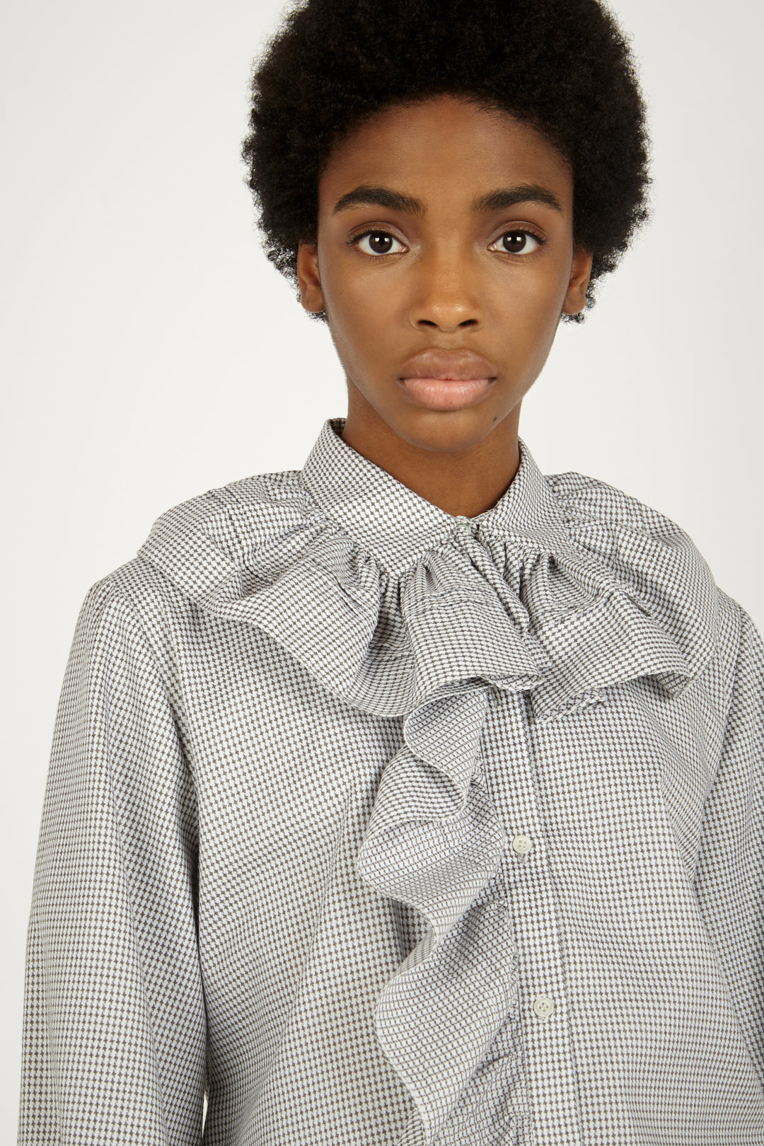 Ruffle Shirt in Grey Stripe