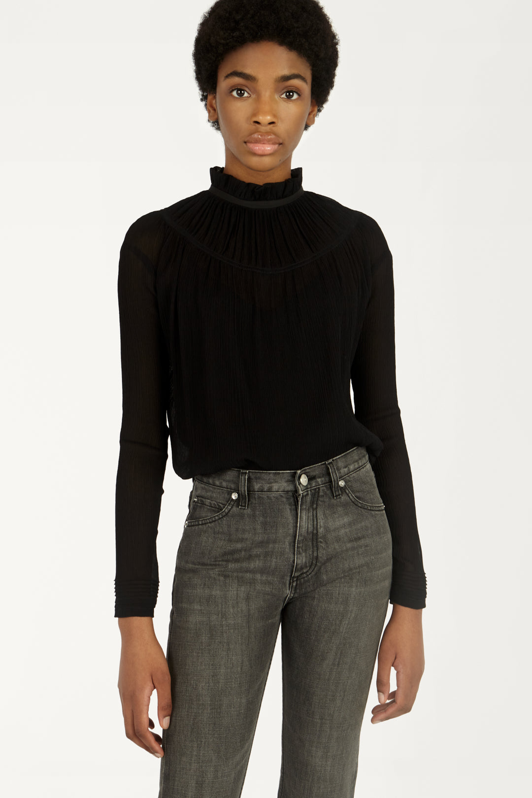 Pin Tuck Detail Top in Black