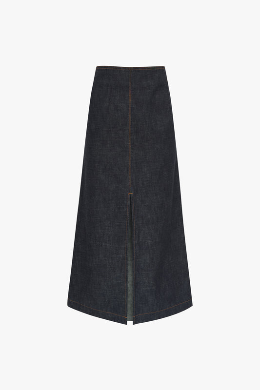 Box Pleat Midi Skirt in Stone Wash Denim