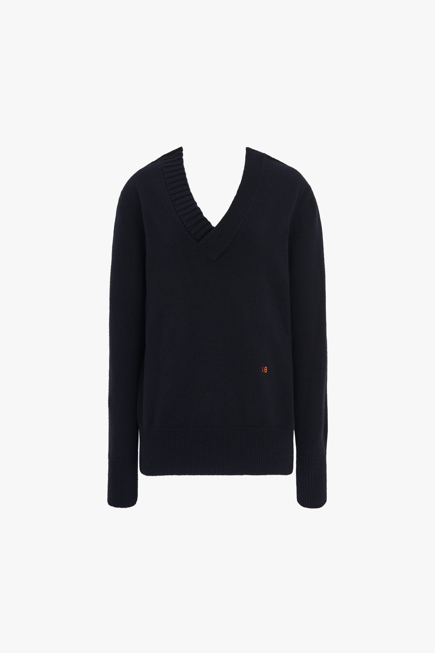 Double V-Neck Cashmere Jumper in Navy