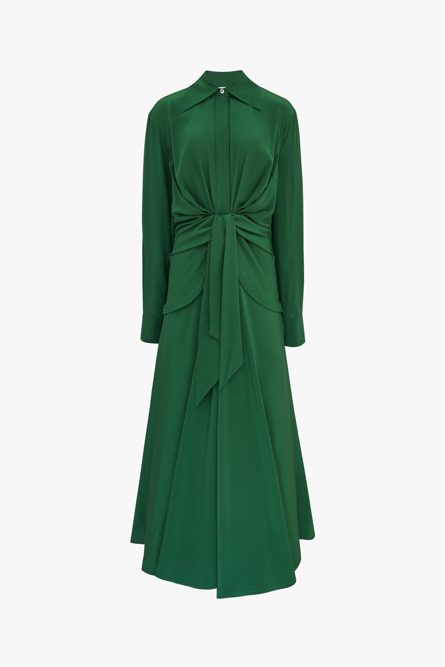 Tie Waist Shirt Dress in Emerald