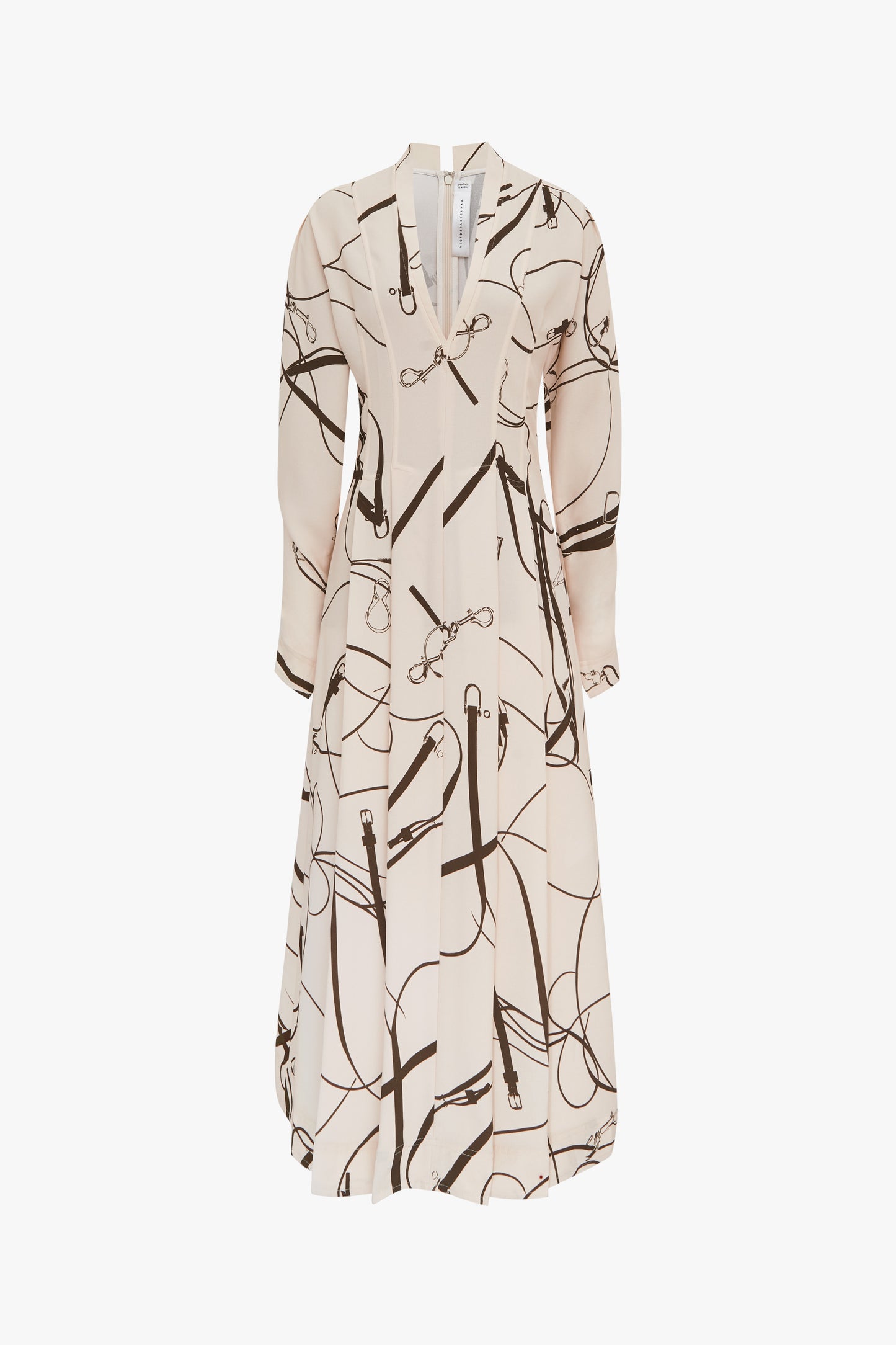 Long Sleeve V-Neck Flare Midi Dress in Khaki