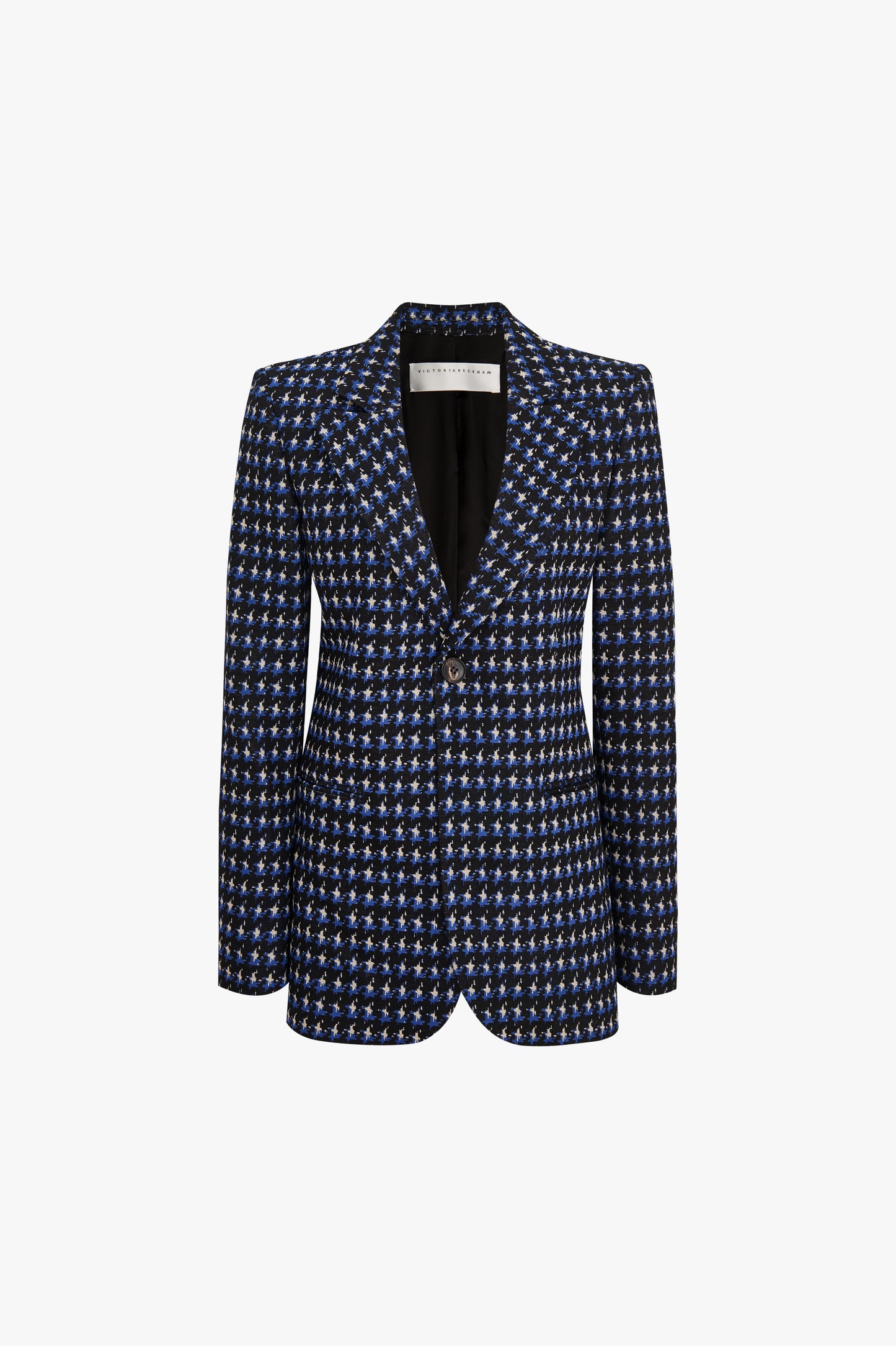 Single Breasted Fitted Jacket in Navy Houndstooth