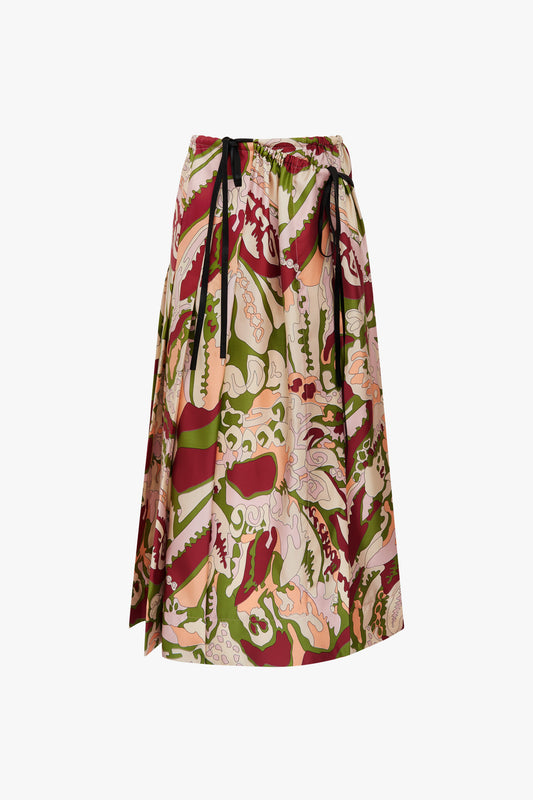 Pleated Wrap Skirt in Abstract Print