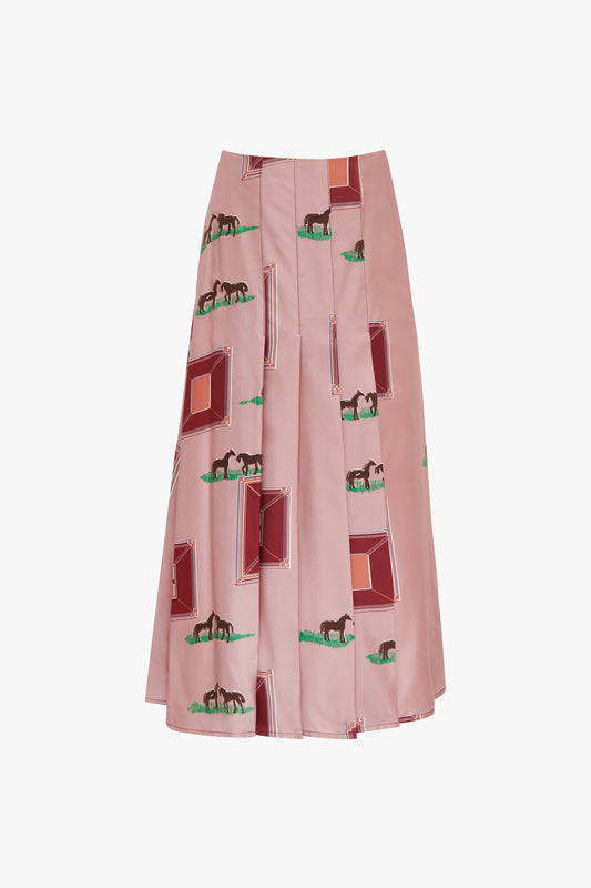 Pleated Panel Skirt in Horse Print