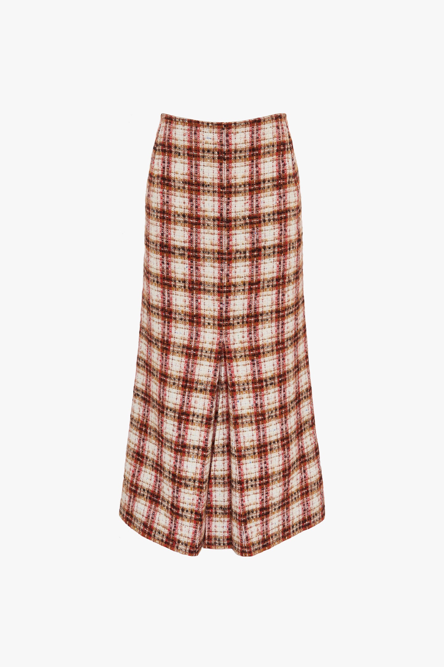 Box Pleat Midi Skirt in Red Check Tweed