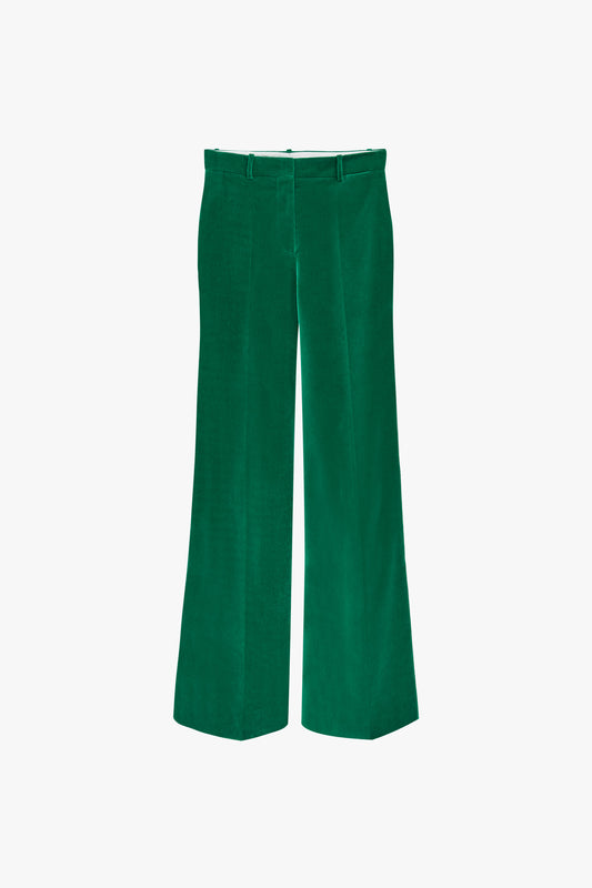 High-Waisted Wide-Leg Velvet Trousers in Emerald Green