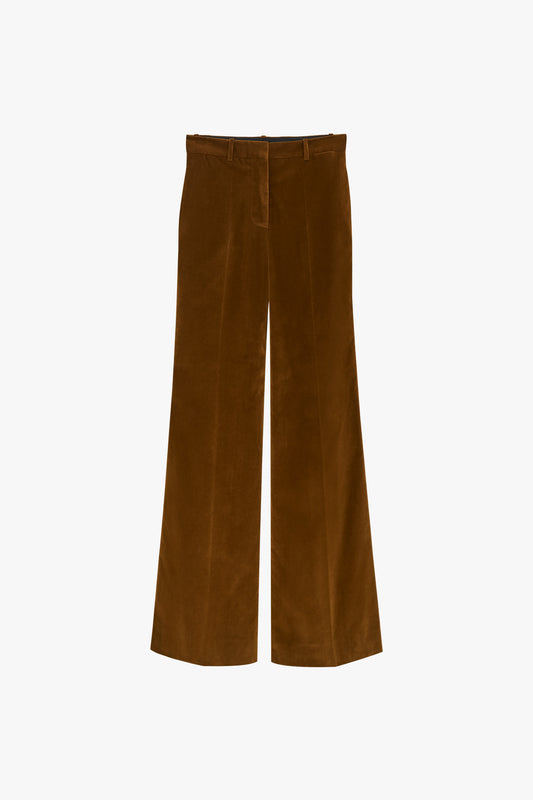 High-Waisted Wide-Leg Velvet Trousers in Golden Brown
