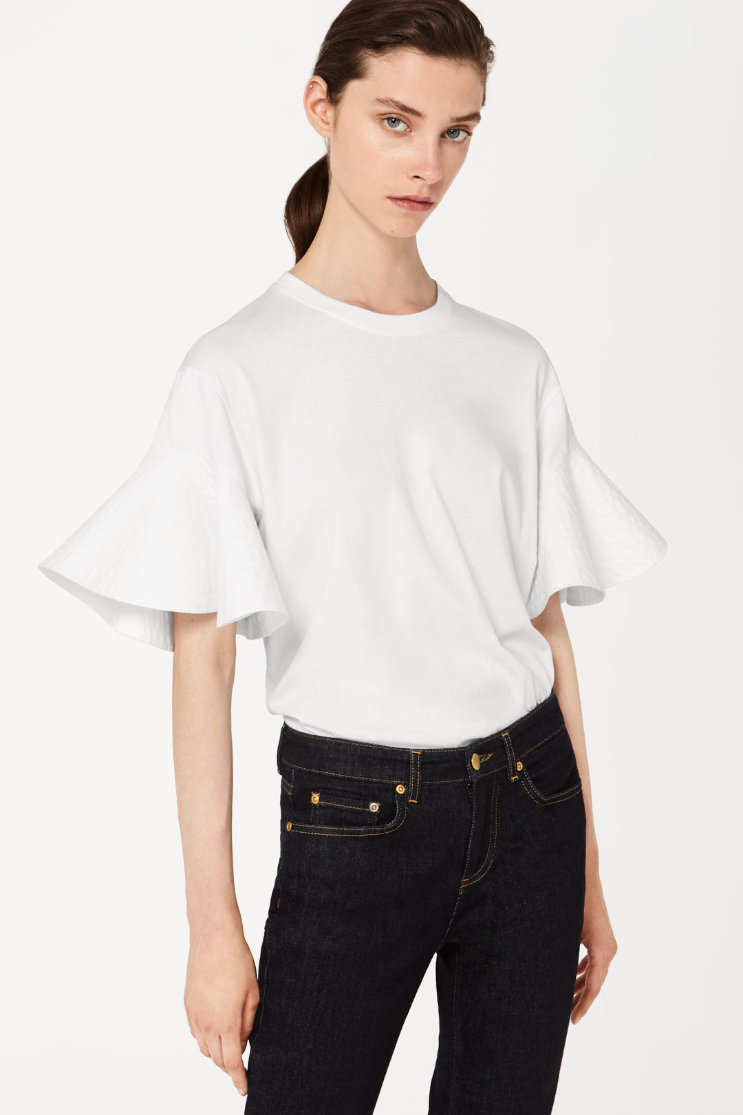 Ruffle Sleeve T-Shirt in White