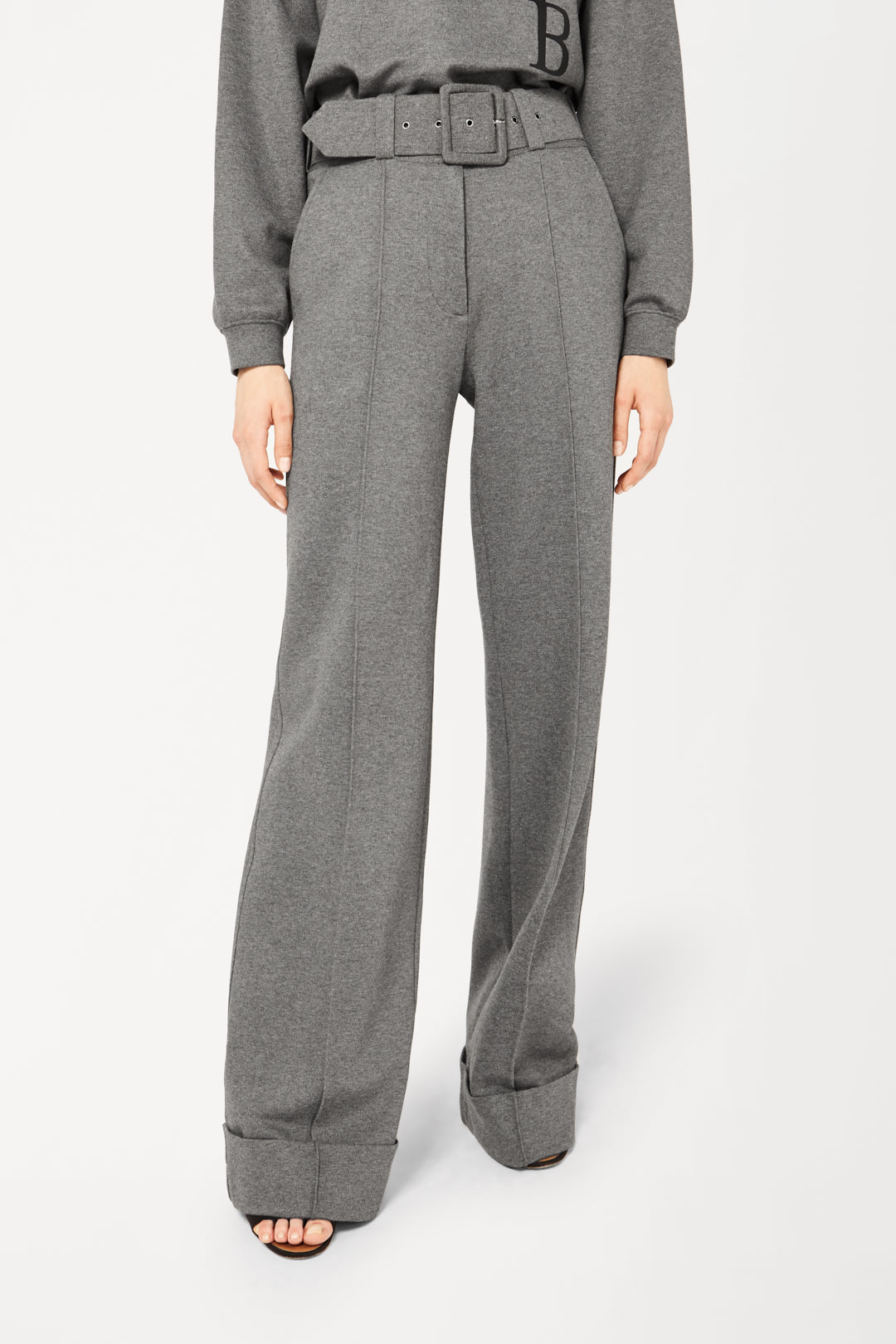 Belted Jersey Trousers in Grey Melange