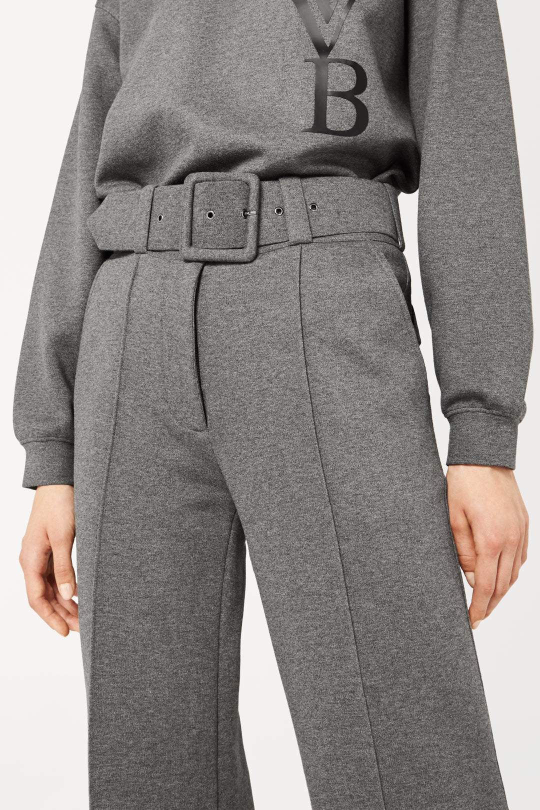 Belted Jersey Trousers in Grey Melange