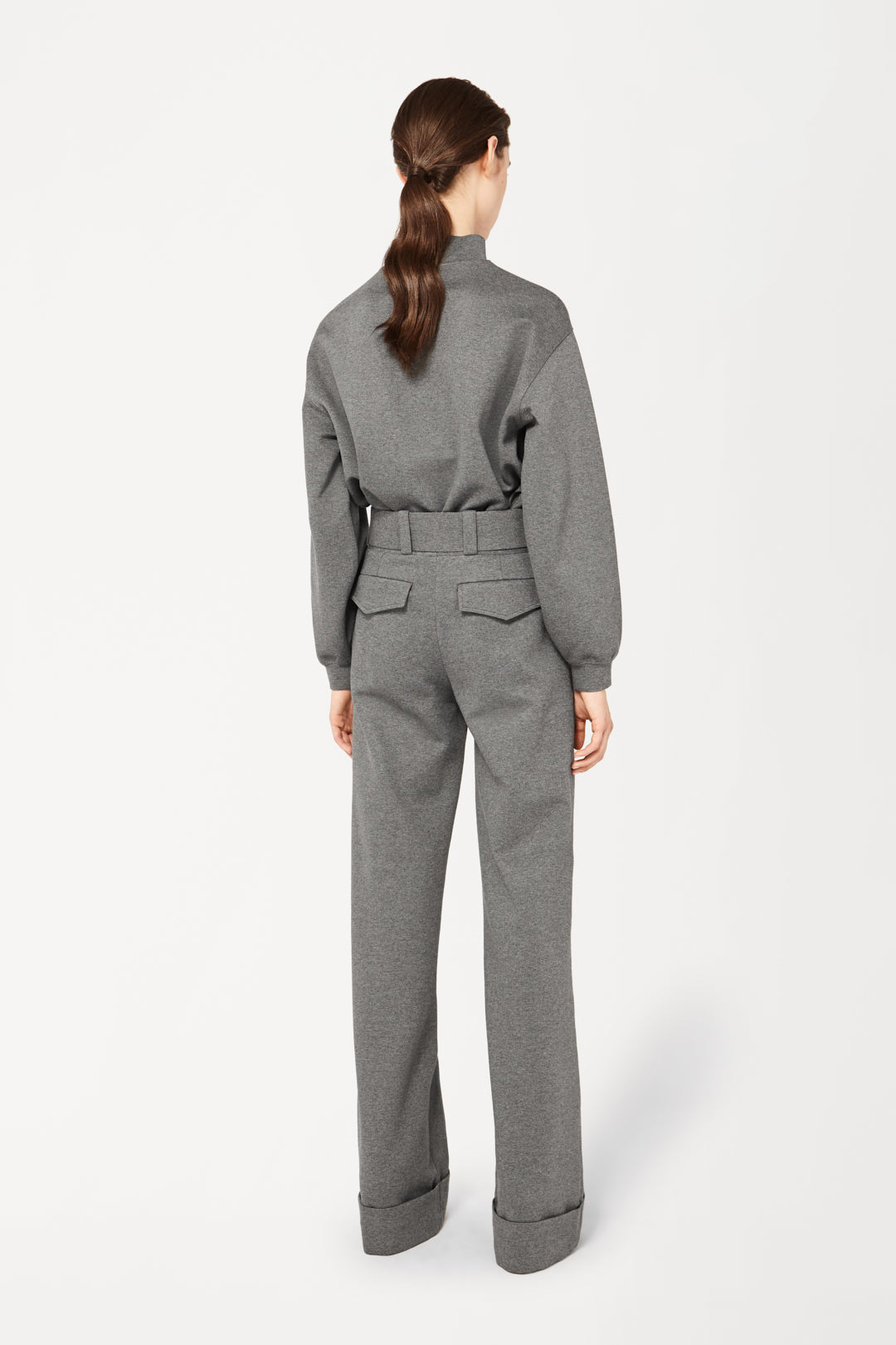 Belted Jersey Trousers in Grey Melange