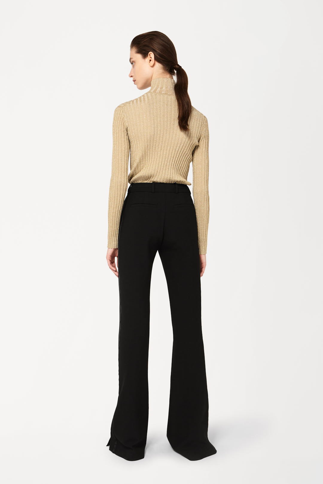 Slim Fit Polo Neck Jumper in Gold Lurex