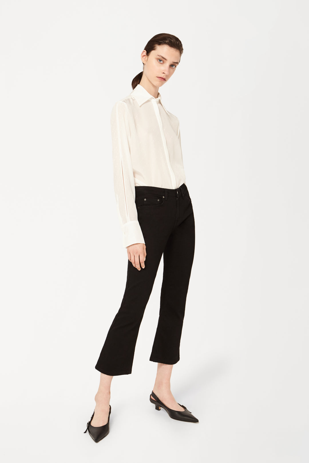Split Sleeve Logo Shirt in White