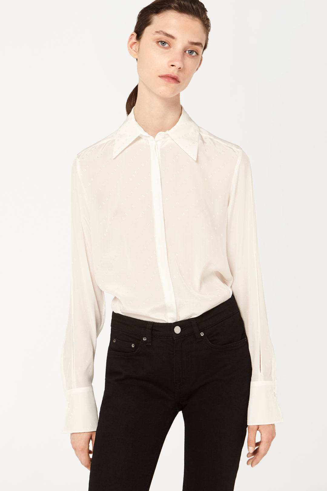 Split Sleeve Logo Shirt in White