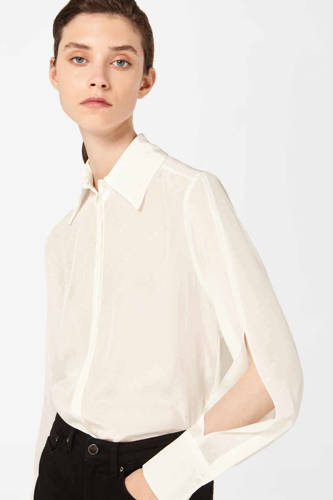 Split Sleeve Logo Shirt in White