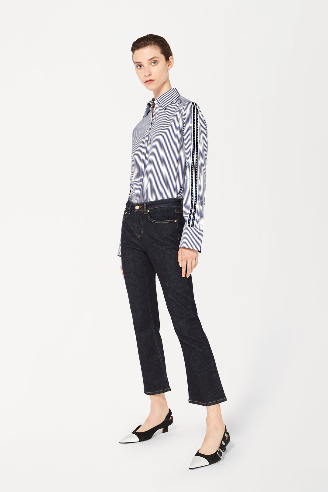 Split Sleeve Logo Shirt in Blue Stripe