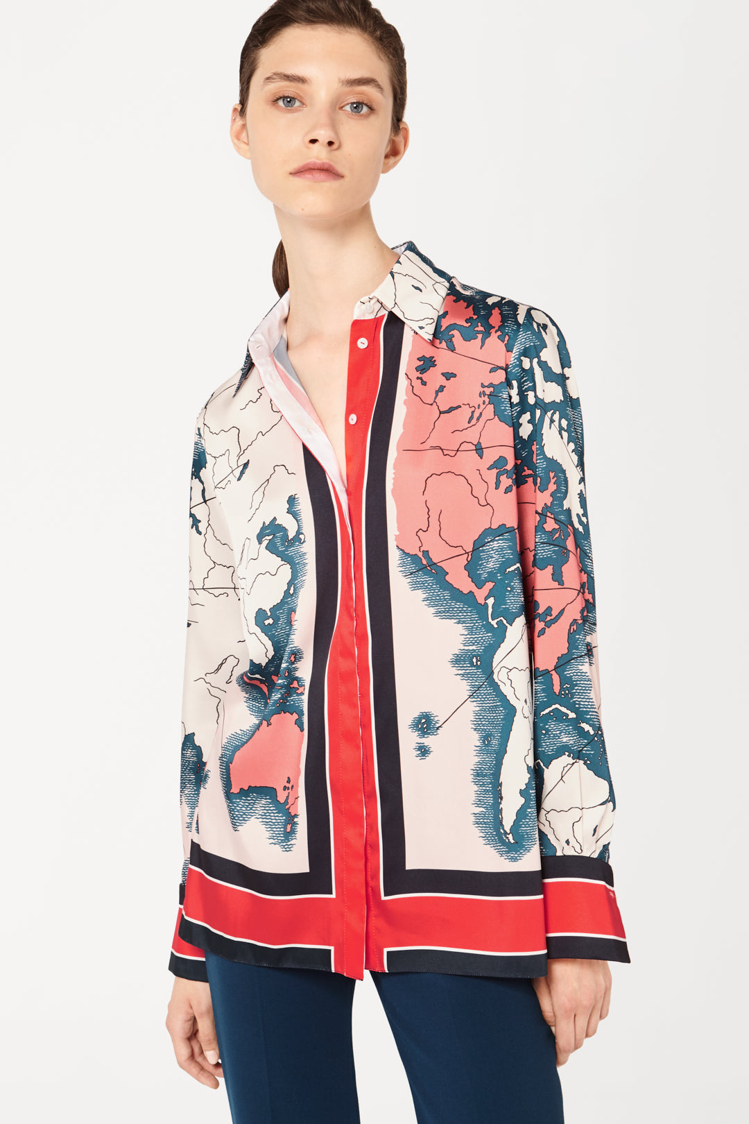 Map Print Shirt in Red