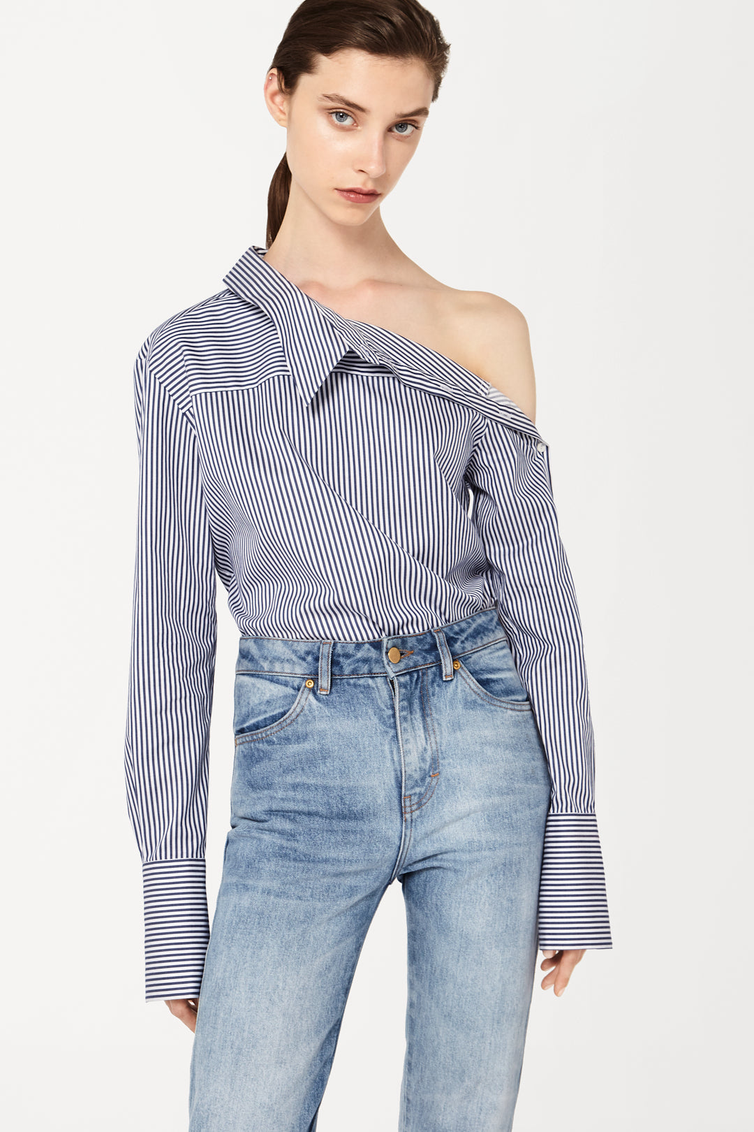 Off-Shoulder Shirt in Bengal Stripe