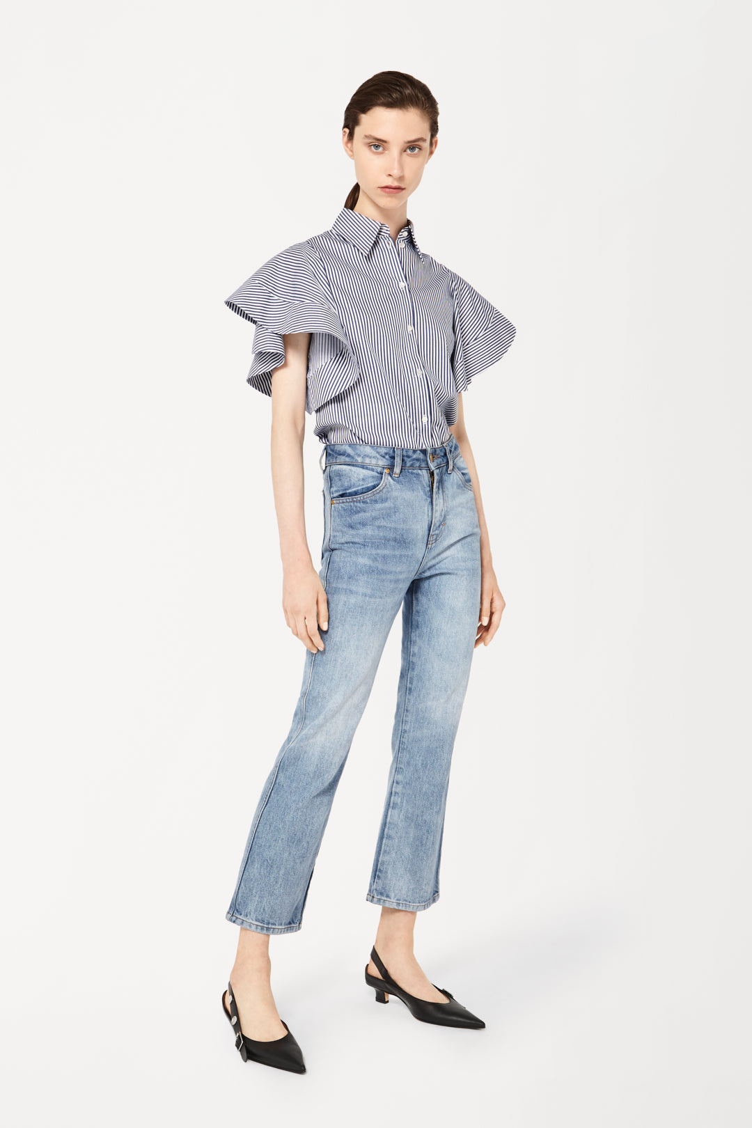 Ruffle Sleeve Shirt in Bengal Stripe