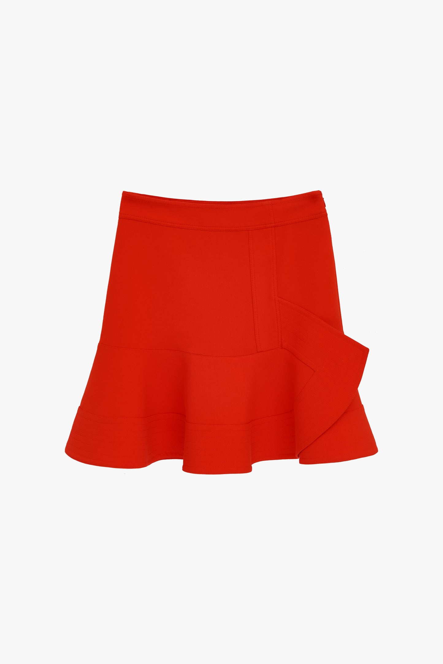 Peplum Hem Skirt In Flame Red