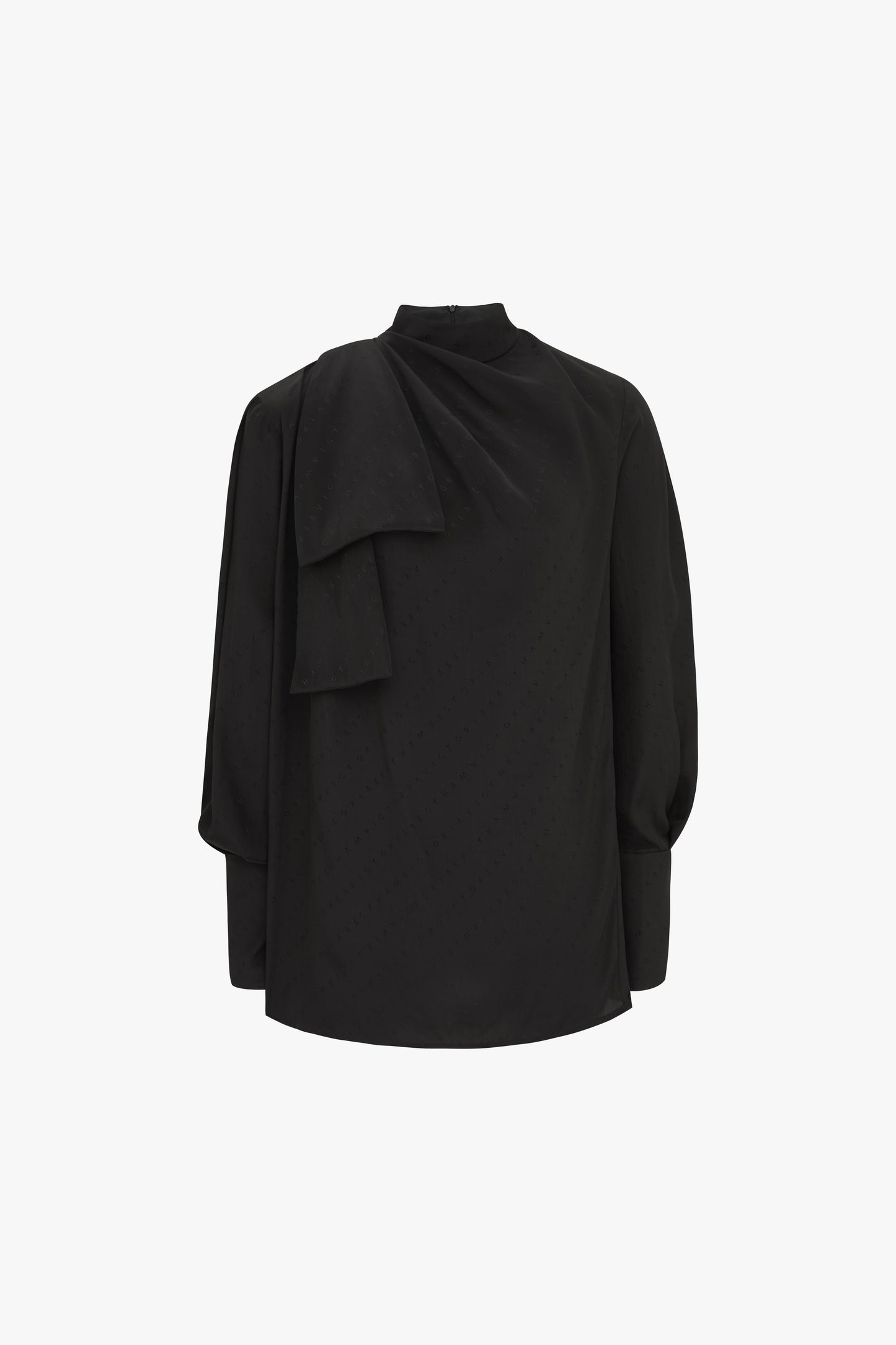 Scarf-Neck Logo Top in Black