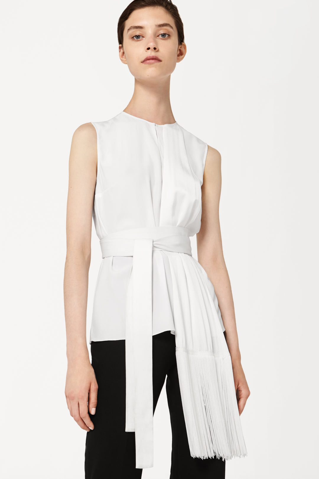 Fringed Scarf Top in White