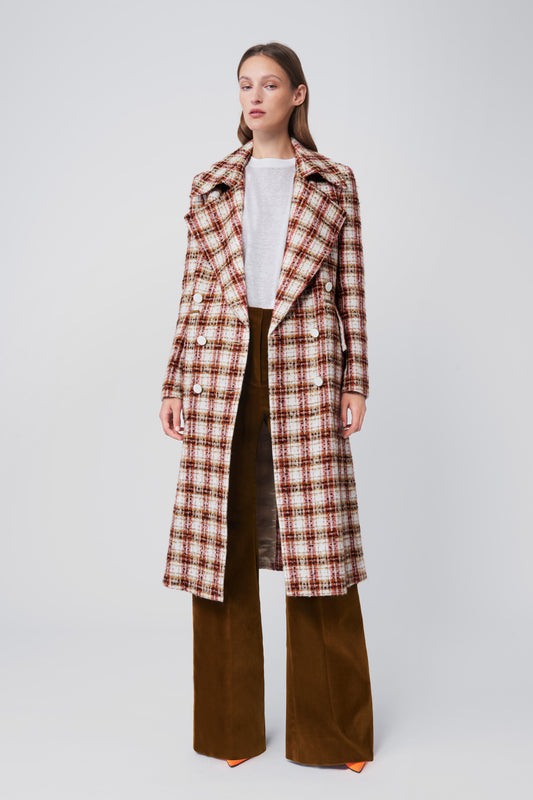 Fitted Martingale Coat in Red Check Tweed
